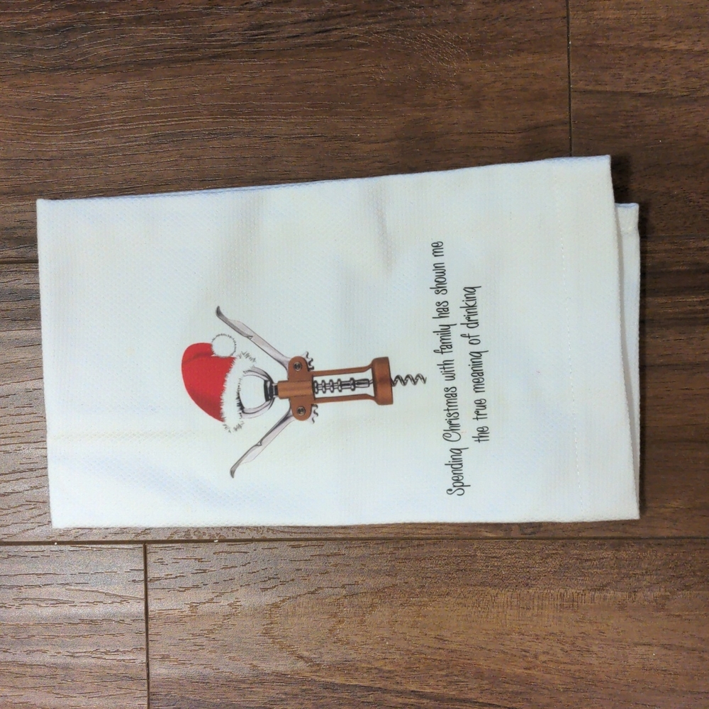Holiday Christmas Kitchen Tea Towel Drinking Wine Hallmark